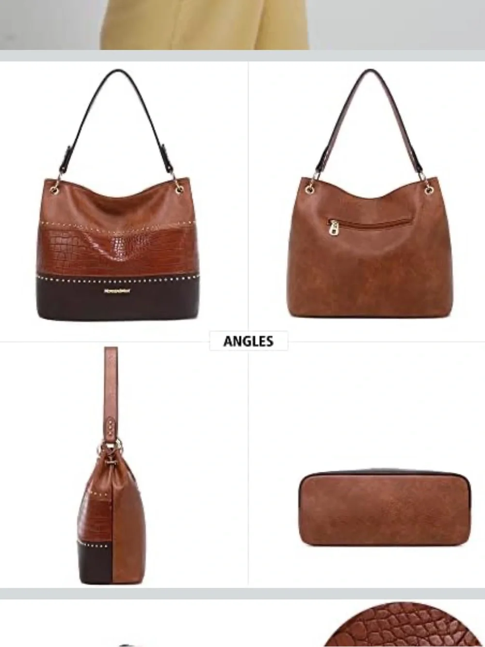 Montana West Two-Tone Brown Leather & Croc-Embossed Shoulder Bag with Gold Studs